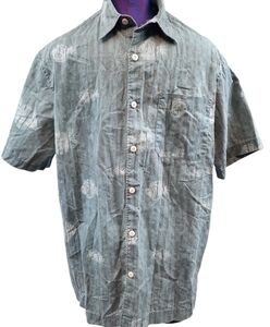 GH Bass Earth Angel Fish Hawaiian Button Down Shirt Size Medium Men's‎ Blue Gray
